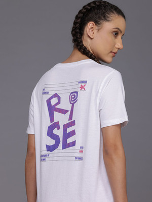 HRX by Hrithik Roshan Printed Women Round Neck White T-Shirt
