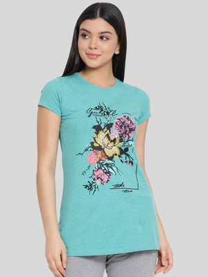 Lyra Graphic Print Women Round Neck Green T-Shirt