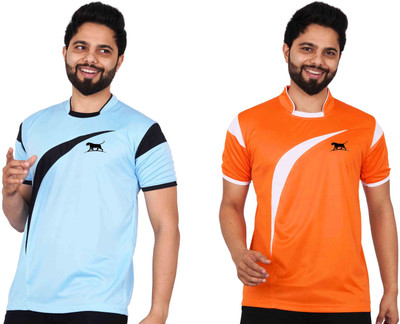 La Milano Solid Men Mandarin Collar Orange T-Shirt