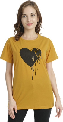Moda Rapido Printed Women Round Neck Yellow T-Shirt