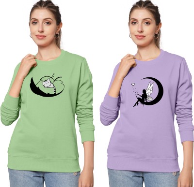 ZentWorld Printed Women Round Neck Light Green, Purple T-Shirt