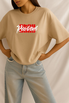 CULISH Graphic Print Women Round Neck Beige T-Shirt