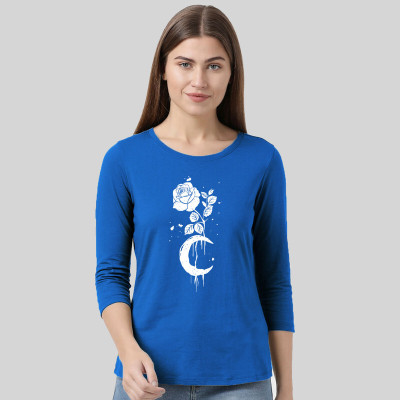 Smart Colors Printed Women Round Neck Blue T-Shirt