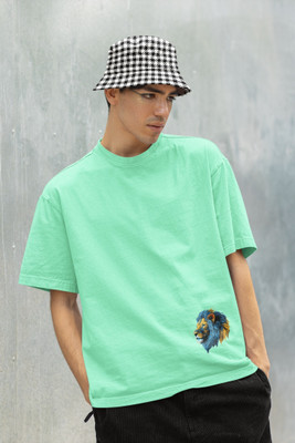 HouseOfCommon Solid Men Round Neck Light Green T-Shirt