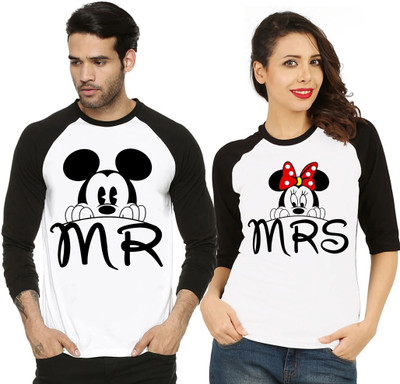 Tween Trends Printed Couple Round Neck White, Black T-Shirt