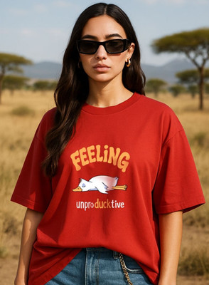 Hazuku Graphic Print Women Round Neck Red T-Shirt