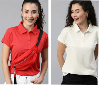 globalitalianlook Solid Women Polo Neck Multicolor T-Shirt