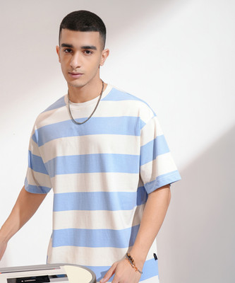 HIGHLANDER Striped Men Round Neck White T-Shirt