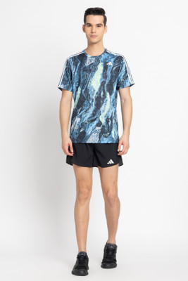ADIDAS Printed Men Crew Neck Blue T-Shirt