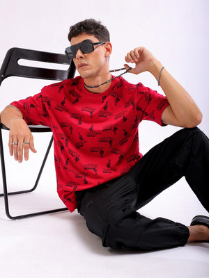 The Indian Garage Co. Printed Men Crew Neck Red T-Shirt