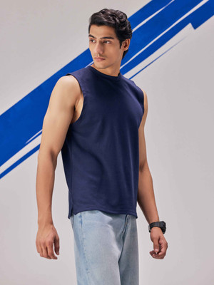 UNSTD Solid Men Round Neck Blue T-Shirt