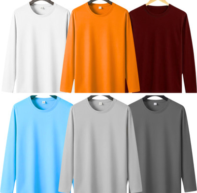 P collection Solid Men Round Neck White, Orange, Maroon, Light Blue, Silver, Grey T-Shirt