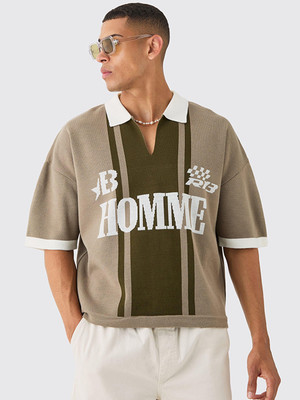 Eriko Sporty Men Polo Neck Beige, Dark Green T-Shirt