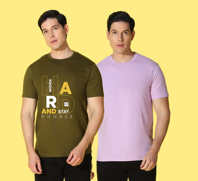 WOOSTRO Graphic Print Men Round Neck Green, Pink T-Shirt