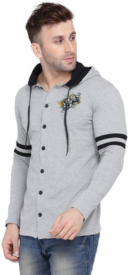 BEYOU FASHION Graphic Print Men Hooded Neck Silver T-Shirt