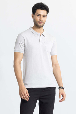Snitch Solid Men Polo Neck Grey T-Shirt