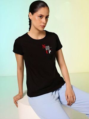 SZN Graphic Print Women Round Neck Black T-Shirt