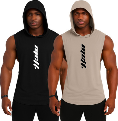 RMLKN Printed Men Hooded Neck Black, Grey T-Shirt