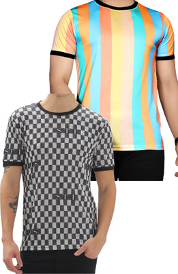 sti Self Design Men Round Neck Multicolor T-Shirt