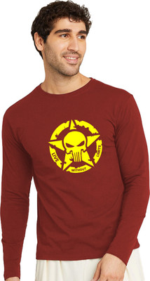 RULEDBYSUN Printed Men Round Neck Maroon T-Shirt