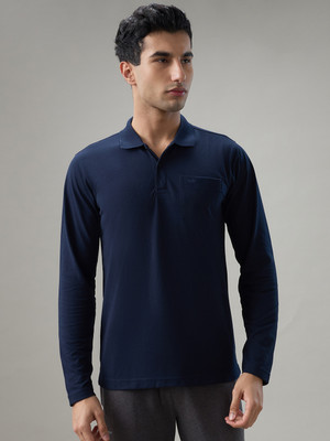 PARK AVENUE Solid Men Polo Neck Dark Blue T-Shirt