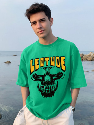 JUST ROAR Printed Men Round Neck Green T-Shirt