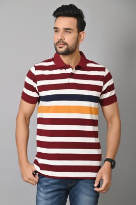 Arbour Striped Men Polo Neck Multicolor T-Shirt