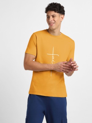 NOBERO Printed Men Crew Neck Yellow T-Shirt