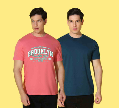 WOOSRTO Printed, Solid Men Round Neck Multicolor T-Shirt