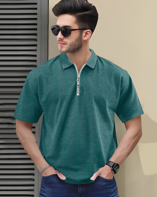 AUSK Checkered Men Polo Neck Dark Blue T-Shirt