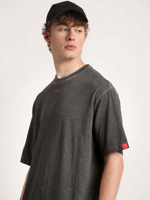 THE BEAR HOUSE Solid Men Round Neck Grey T-Shirt