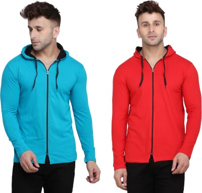 Lawful Casual Solid Men Hooded Neck Light Blue, Red T-Shirt