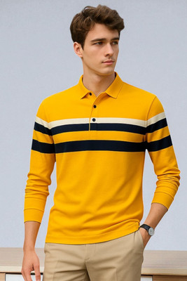 Autna Colorblock Men Polo Neck Yellow T-Shirt