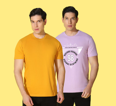 WOOSTRO Printed, Solid Men Round Neck Multicolor T-Shirt