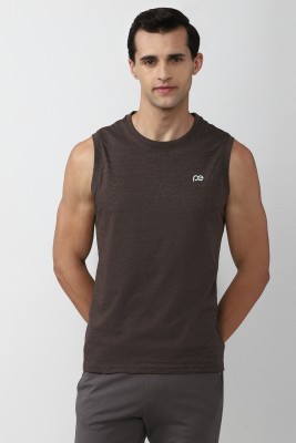 PETER ENGLAND Solid Men Round Neck Brown T-Shirt