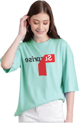 Pwexz Printed Women Round Neck Green T-Shirt