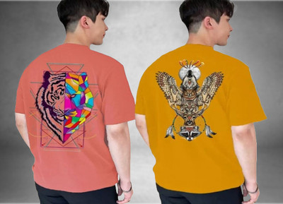 Lecowar Graphic Print Men Round Neck White, Pink T-Shirt