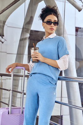 TECHNOSPORT Self Design Women Round Neck Light Blue T-Shirt