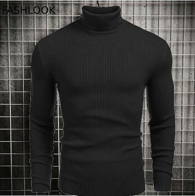 FREAKS Self Design High Neck Casual Men Black Sweater