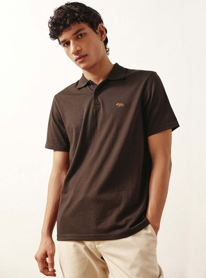 Andamen Solid Men Polo Neck Brown T-Shirt