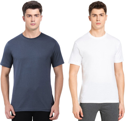 JOCKEY Solid Men Round Neck Dark Blue, White T-Shirt