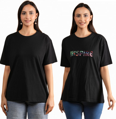 METRONAUT Printed, Solid Women Round Neck Multicolor T-Shirt
