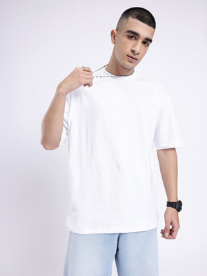 Glitchez Printed Men Round Neck White T-Shirt