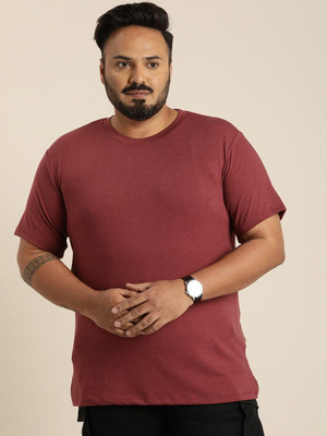 RULEDBYSUN Solid Men Round Neck Maroon T-Shirt