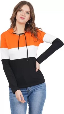 SELVIKE Striped Men Hooded Neck Orange, White T-Shirt