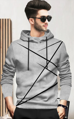 BLIVE Printed Men Hooded Neck Grey T-Shirt
