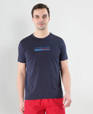 U.S. POLO ASSN. Printed Men Round Neck Dark Blue T-Shirt