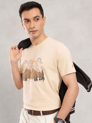NAUTICA Printed Men Round Neck Beige T-Shirt