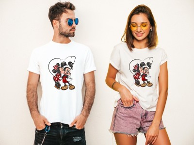 Helenter Printed Couple Round Neck White T-Shirt