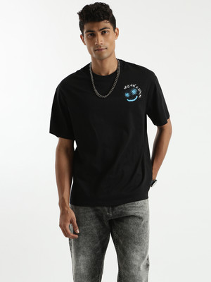 WROGN Printed Men Round Neck Black T-Shirt